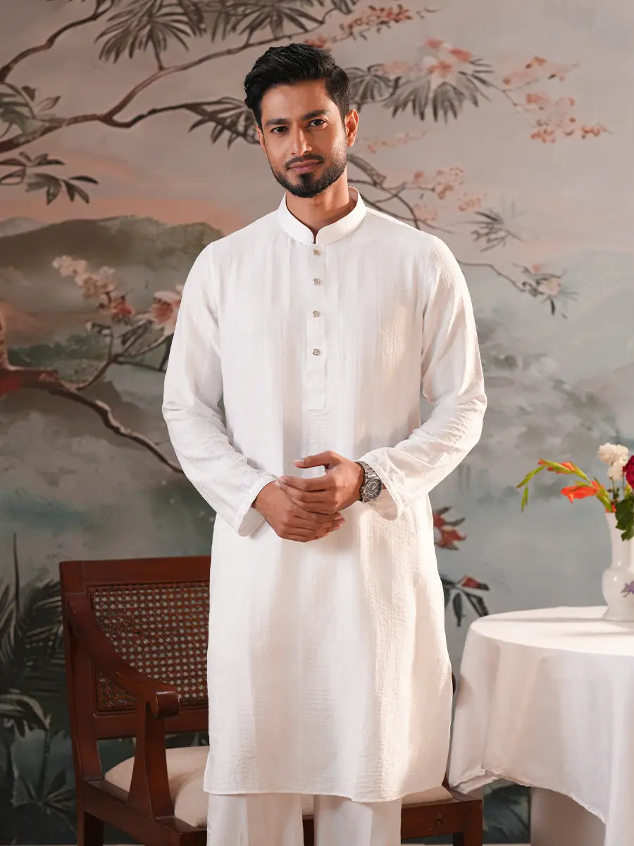 Classic White Zen Panjabi with Snap Buttons
