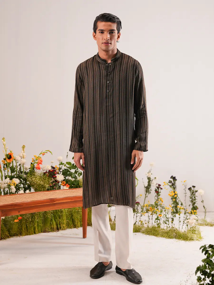 Onyx & Bronze Geometric Jacquard Panjabi