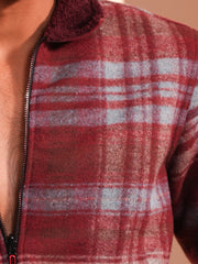 Men’s Winter check Fleece Jacket with Fur Collar