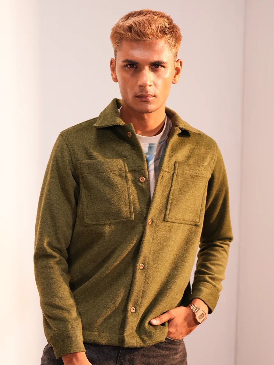 Men’s Olive Wool-Touch Utility Jacket