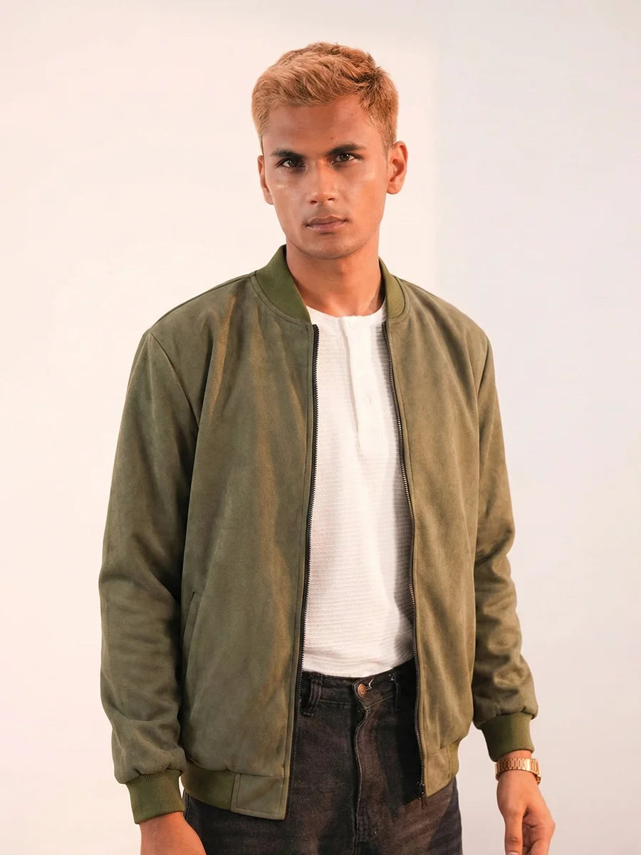 Dual-Mode Reversible Suede Velvet Bomber Jacket