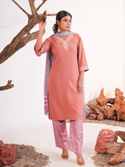 Elegant Dusty Rose Zardozi Work Kameez with Digital Printed Salwar Dupatta Set