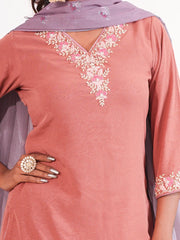 Elegant Dusty Rose Zardozi Work Kameez with Digital Printed Salwar Dupatta Set
