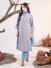 Elegant Slate Grey Zardozi Embroidered Salwar Kameez with Digital Printed Dupatta & Pajama Set