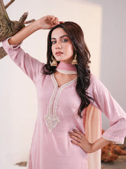 Rose Radiance Zardozi Embroidered Silk Kurta Set