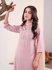 Rose Radiance Zardozi Embroidered Silk Kurta Set