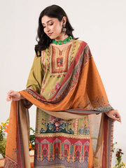 Olive Oasis Digital Printed Shamuk Silk Ensemble
