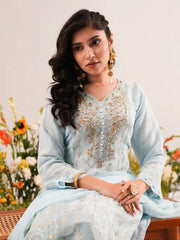 Azure Ethereal Zardosi Schiffon Ensemble