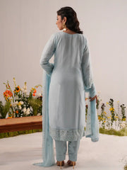 Azure Ethereal Zardosi Schiffon Ensemble