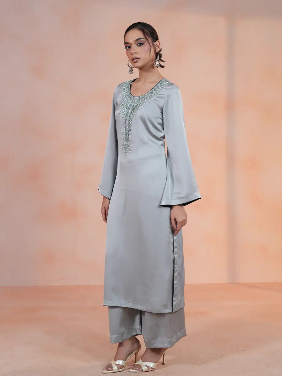Silver Ether Zardozi Co-Ord Set