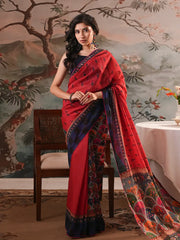 Crimson Heritage All-Over Digital Printed Half-Silk Saree