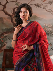 Crimson Heritage All-Over Digital Printed Half-Silk Saree
