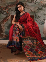Crimson Heritage All-Over Digital Printed Half-Silk Saree