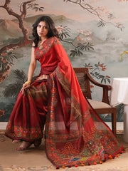Royal Crimson All-Over Digital Printed Half-Silk Saree