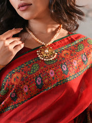 Royal Crimson All-Over Digital Printed Half-Silk Saree