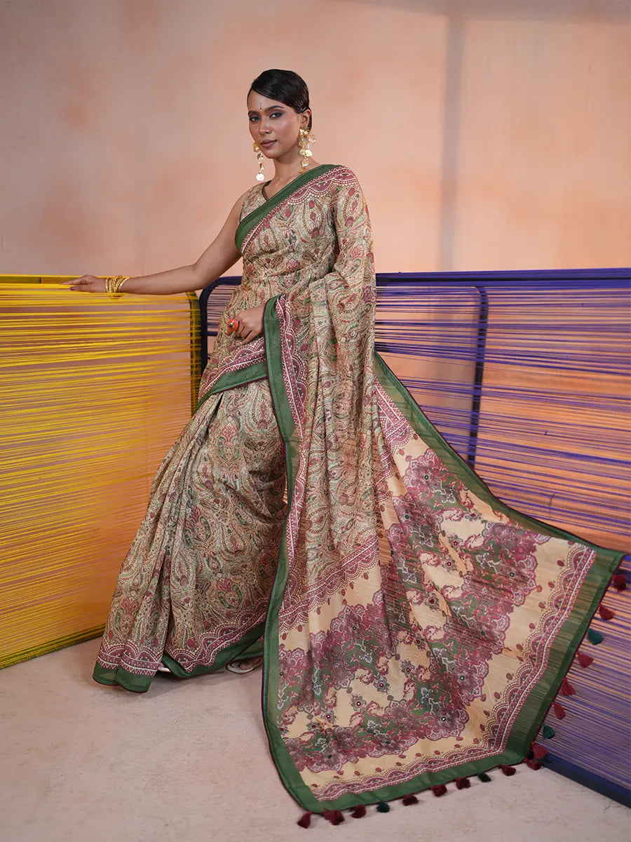 Royal Paisley Glass Work Saree