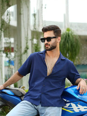 Mens short sleeve Cuban Collar Shirt