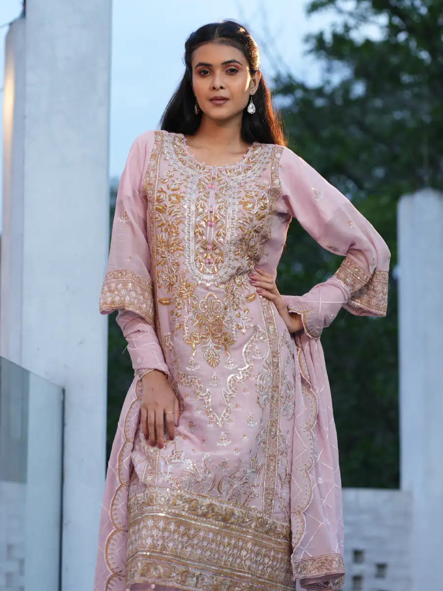 Light pink  Embroidered Festive Kurta Set with Dupatta