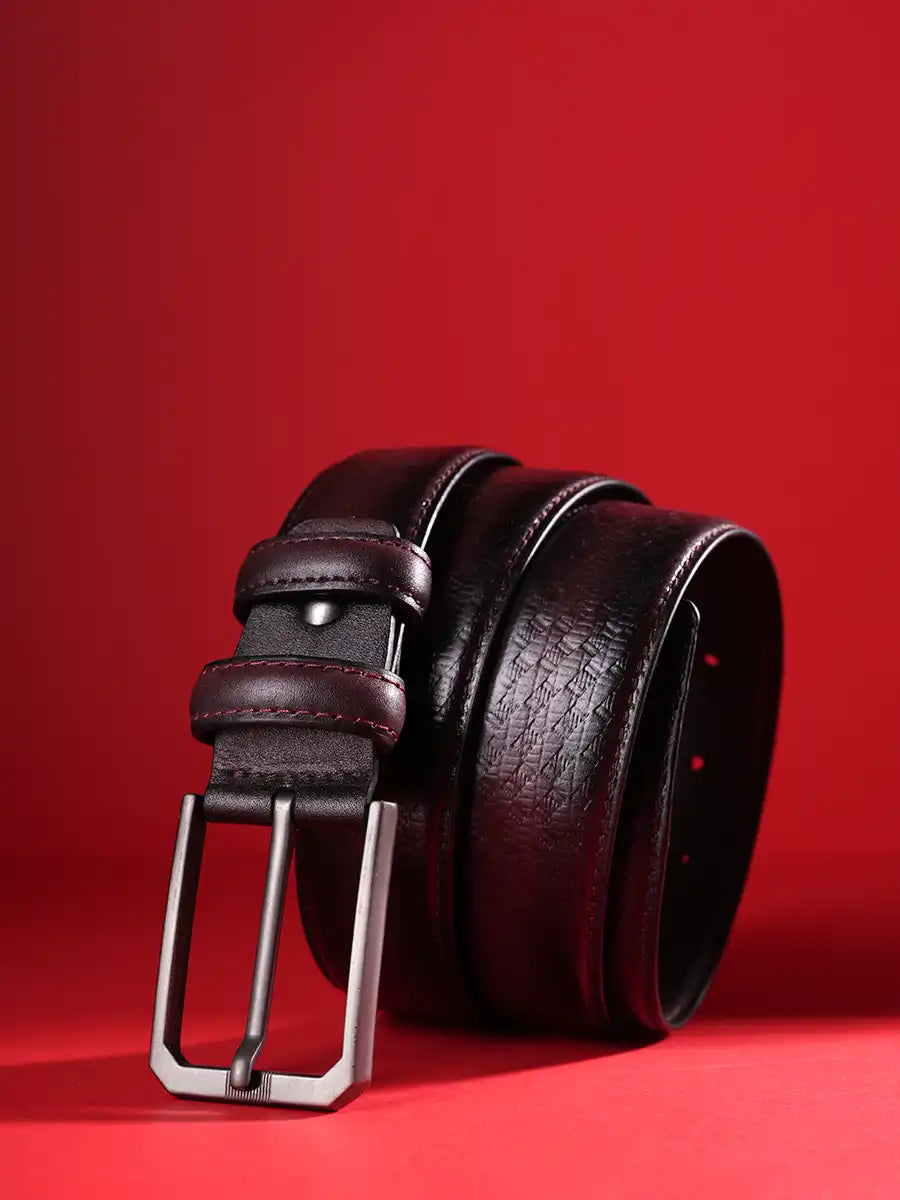 Burnished Diamond-Embossed Leather Belt