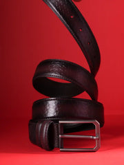Burnished Diamond-Embossed Leather Belt