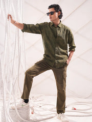 Tropical Palm Jacquard Shirt - Olive Green  Color