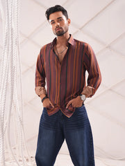 Men’s Rust Multi-Stripe Casual Shirt