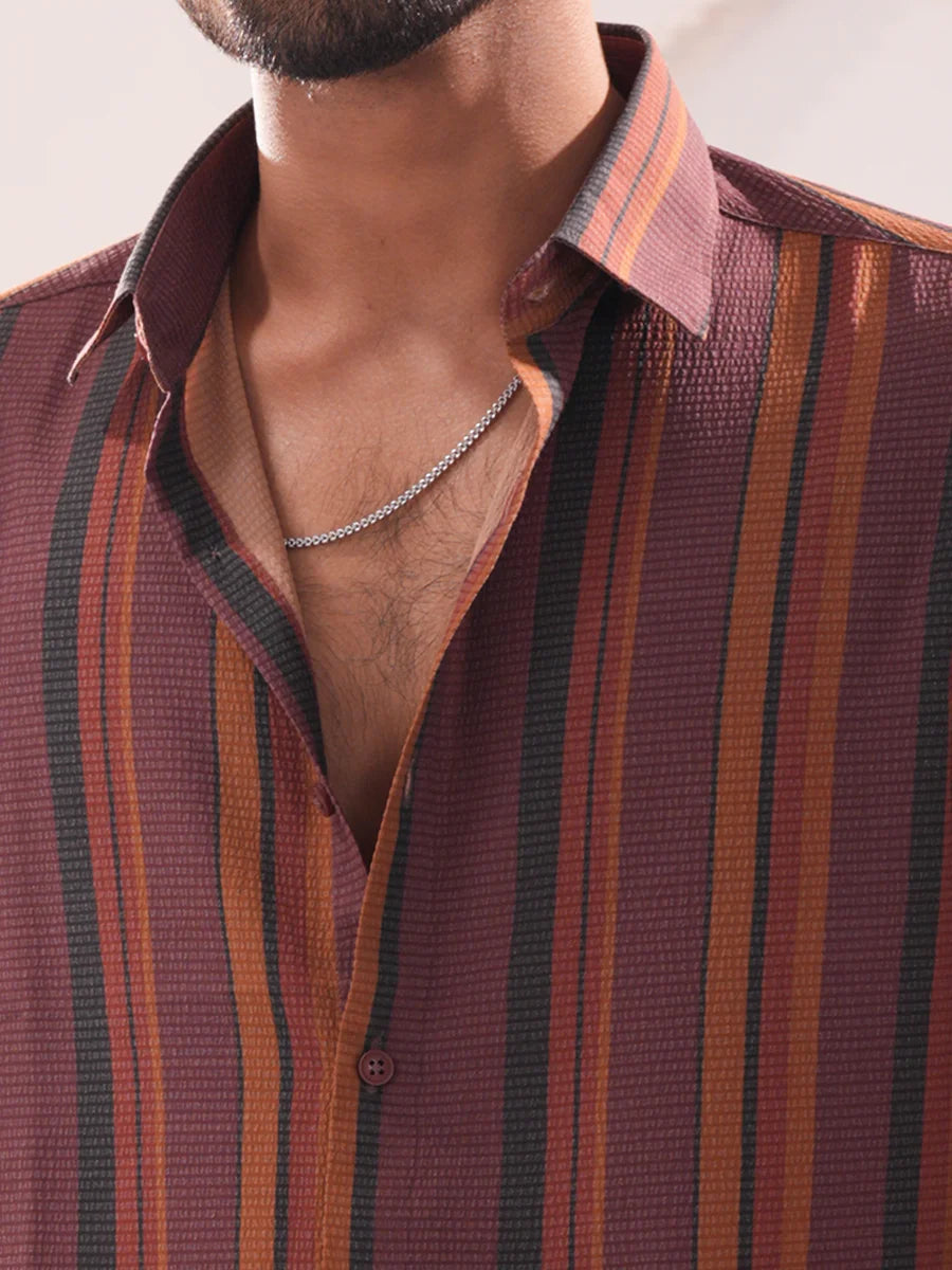 Handmade Rust Men's Men’s Rust Multi-Stripe Casual Shirt – JAHA