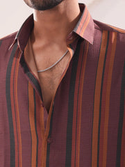 Men’s Rust Multi-Stripe Casual Shirt