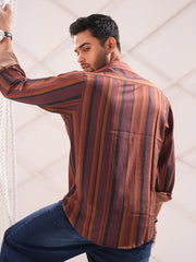 Men’s Rust Multi-Stripe Casual Shirt