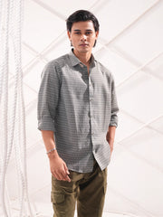 Men’s Grey Micro Motif Printed Casual Shirt