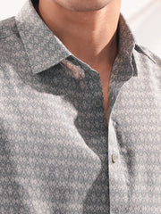 Men’s Grey Micro Motif Printed Casual Shirt