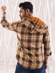 Men’s Mustard Check Flannel Hooded Shirt