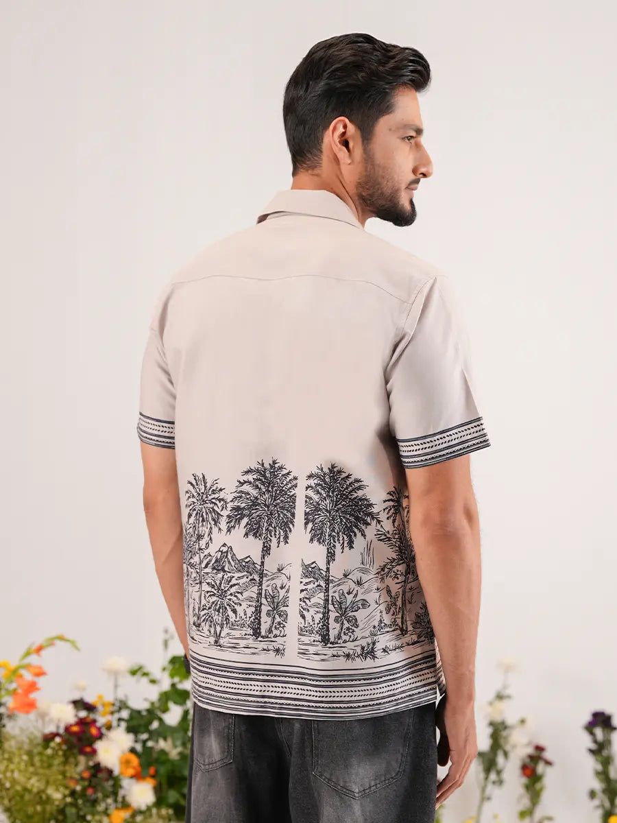 Coastal Haven Scenic Border Cuban Collar Shirt