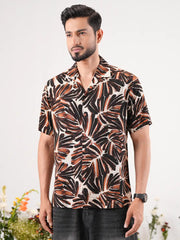 Earthy Palms Digital Printed Cuban Collar Shirt