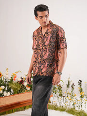 Midnight Paisley Digital Printed Cuban Collar Shirt
