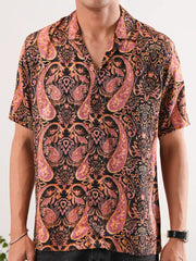 Midnight Paisley Digital Printed Cuban Collar Shirt