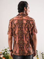 Midnight Paisley Digital Printed Cuban Collar Shirt
