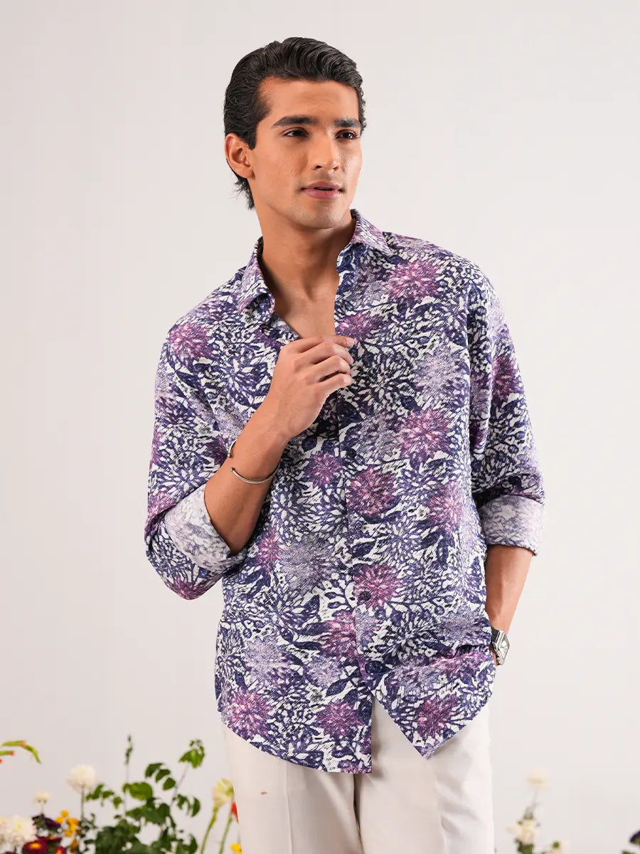 Lavender Meadow Digital Printed Crinkle Shirt