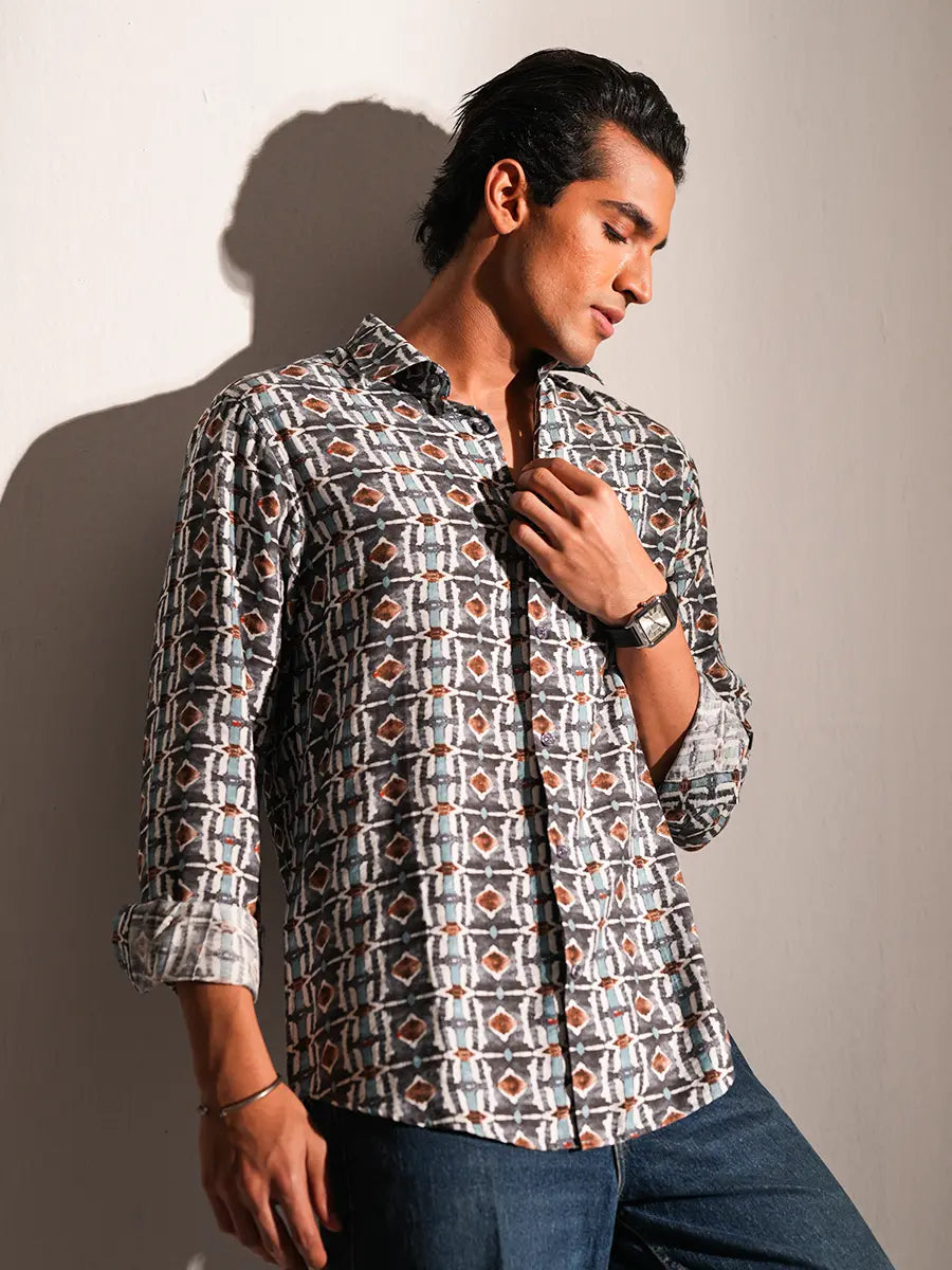 Nordic Mosaic Digital Printed Crinkle Shirt