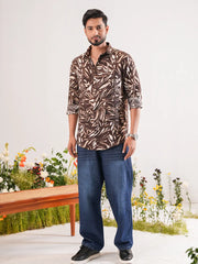 Umber Abstract Wave Crinkle Shirt