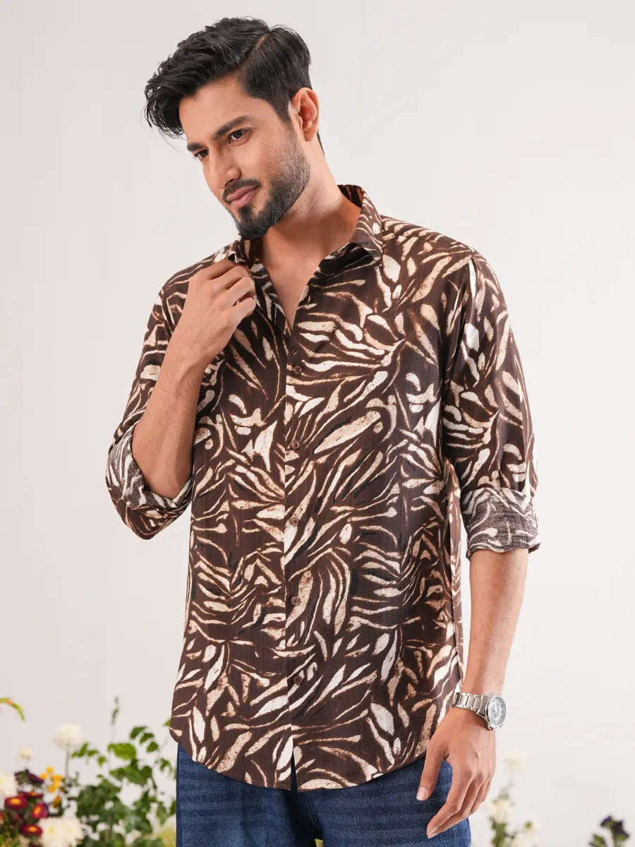 Umber Abstract Wave Crinkle Shirt