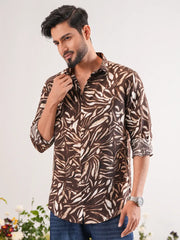 Umber Abstract Wave Crinkle Shirt