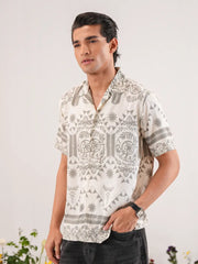 Boho Nomad" Geometric Cuban Collar Shirt