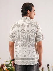 Boho Nomad" Geometric Cuban Collar Shirt