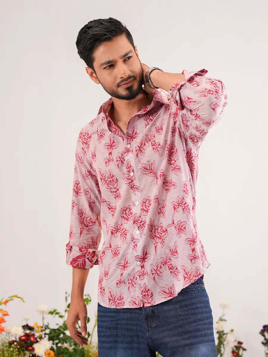 Crimson Bloom Floral Jacquard Shirt