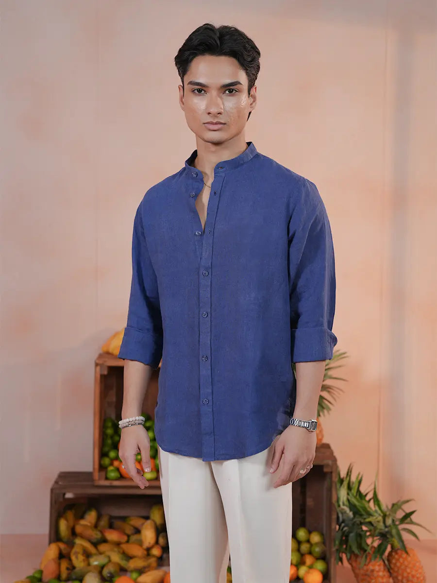 Men's Premium Linen  Mandarin Collar Shirt