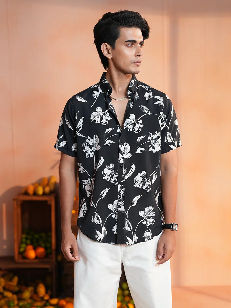 Onyx Blossom Casual Resort Shirt