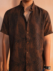 Earth-Tone Ripple Casual Shirt