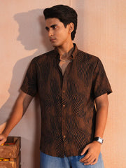 Earth-Tone Ripple Casual Shirt