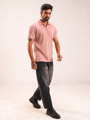Men's dusty pink Textured Zip Polo